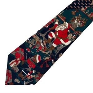 AVON VTG Santa Claus Christmas Present Holiday Men’s Neck Tie Navy Blue Red